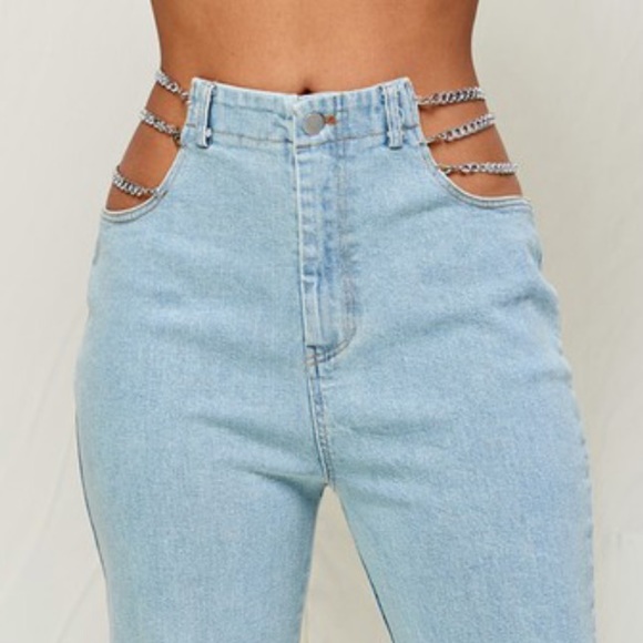 Chain Detail High Waisted Straight Leg Jeans - Picture 3 of 4